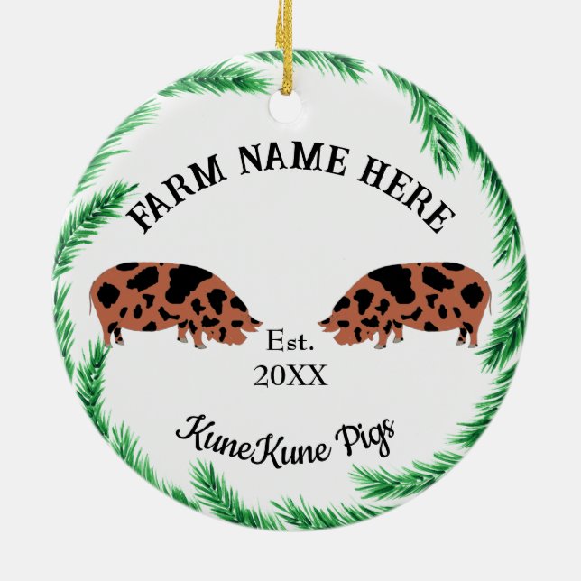 Ornamento De Cerâmica Fazenda de Suíno KuneKune personalizada (Traseira)