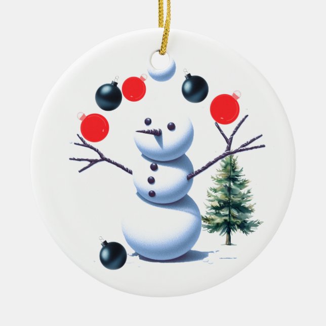 Ornamento De Cerâmica Fazendo malabarismo com Snowman Christmas Baubles (Frente)
