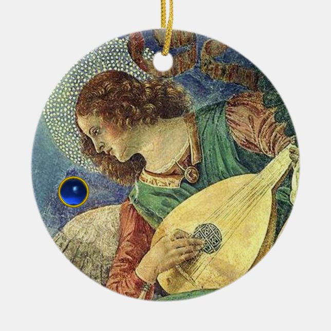 Ornamento De Cerâmica FAZER ANGEL MÚSICA NATAL PEDRA Gema Azul (Frente)