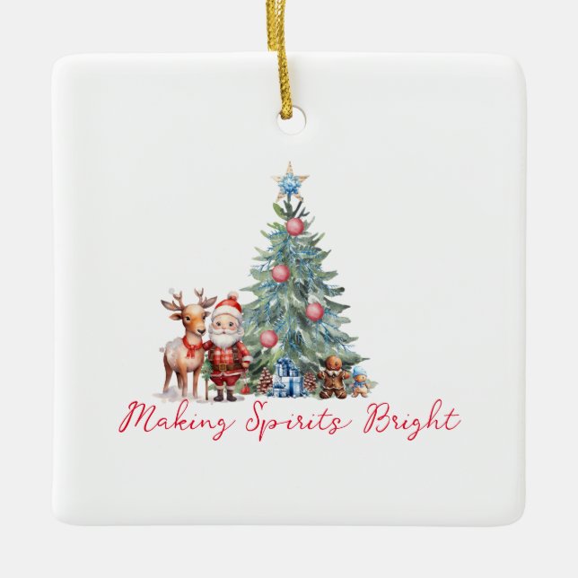 Ornamento De Cerâmica Fazer brilha com Papais noeis bonitos (Frente)