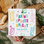Ornamento De Cerâmica Fazer Colorido Divertido Espira Foto Brilhante Nat<br><div class="desc">Brilhe a sua árvore de Natal ou uma árvore de amigos com este Enfeites de natal personalizado moderno e divertido. A design apresenta uma inscrição colorida que diz "Fazer Spirits Bright", decorada com cocktails e estrelas desenhados à mão. Simplesmente personalize a saudação da estação, nome e ano. Ao contrário, você...</div>