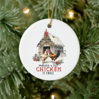 Ornamento De Cerâmica "Fazer lista, frango duas vezes" Puns Natal