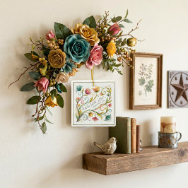 Ornamento De Cerâmica Fé Esperança Amor floral
