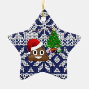 Ornamento De Cerâmica feio cocô de suéter de Natal emoji