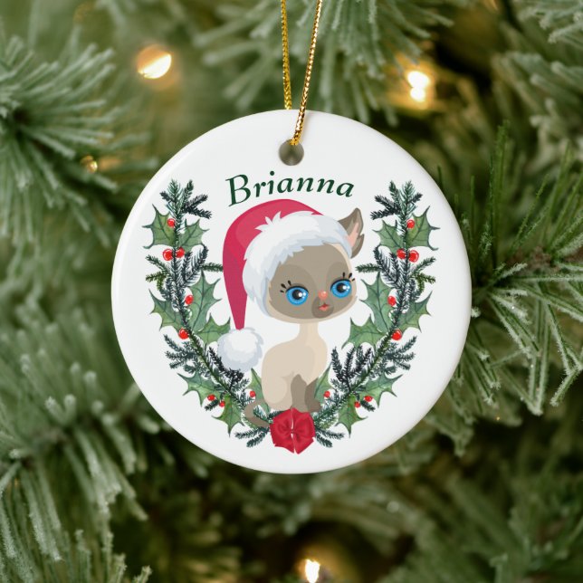 Ornamento De Cerâmica Feira de Natal de Kitten e Siamese (Árvore)