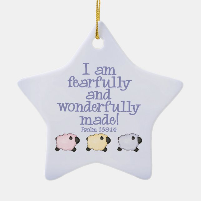 Ornamento De Cerâmica Feitos com medo e maravilha - Azul (Frente)