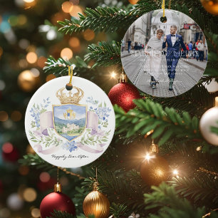 Ornamento De Cerâmica Felicidade Eterna   Primeiro Natal Casado Brasão