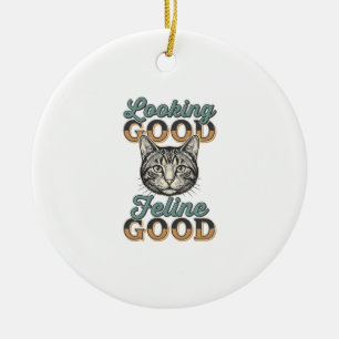 Ornamento De Cerâmica Felino de Boa Aparência Design de Gato Vintage_1
