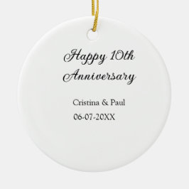 Ornamento De Cerâmica Feliz 10º aniversário, simples nome de casamento m