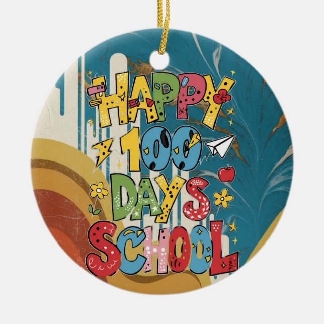 Ornamento De Cerâmica Feliz 100º Dia da Escola (Frente)