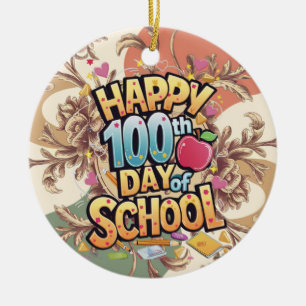 Ornamento De Cerâmica Feliz 100 dias de professor escolar