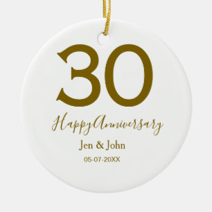 Ornamento De Cerâmica Feliz 30 data de aniversário data ouro bold lete