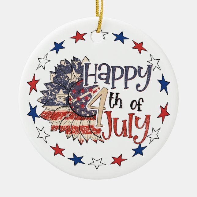 Ornamento De Cerâmica Feliz 4 De Julho Foto Personalizada (Frente)