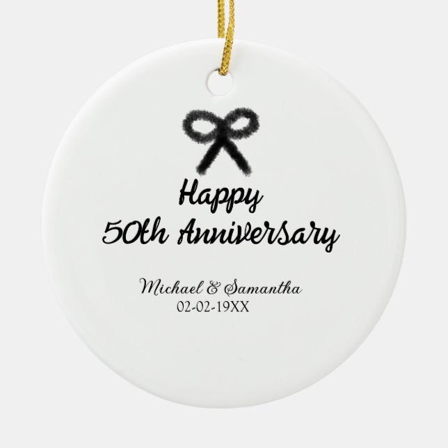 Ornamento De Cerâmica Feliz 50º aniversário adicionar nome do casal data (Frente)
