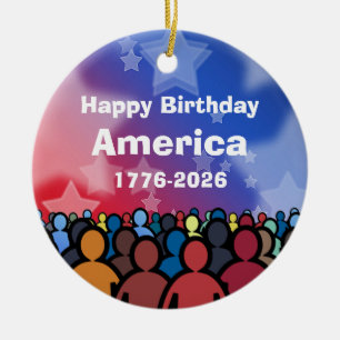 Ornamento De Cerâmica Feliz Aniversário América 1776 a 2026