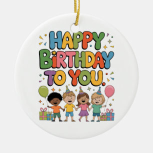 Ornamento De Cerâmica Feliz Aniversário Crianças