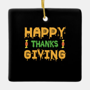 Ornamento De Cerâmica Feliz aniversário da Ação de Graças de Halloween