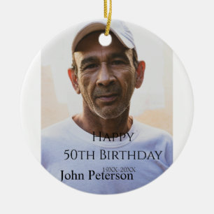 Ornamento De Cerâmica Feliz aniversário de 50 anos nome foto ano homem s