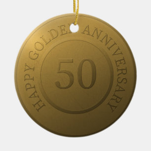 Ornamento De Cerâmica Feliz aniversário de casamento do ouro