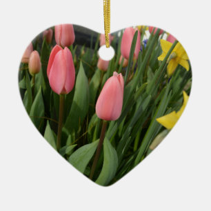 Ornamento De Cerâmica Feliz aniversário de tulipas cor-de-rosa primaver