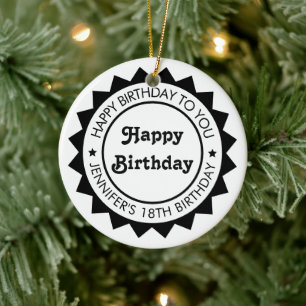 Ornamento De Cerâmica Feliz Aniversário Design Elegante Premium