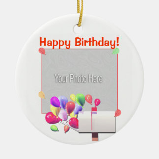 Ornamento De Cerâmica Feliz Aniversário do Balão de Correio (quadro foto