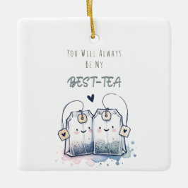 Ornamento De Cerâmica Feliz Aniversário do Melhor Tea Pun Humor Amigo Fe
