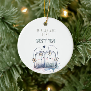 Ornamento De Cerâmica Feliz Aniversário do Melhor Tea Pun Humor Amigo Fe