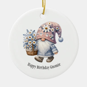 Ornamento De Cerâmica Feliz Aniversário Personalizado Gnomo Dando-Lhe Pr