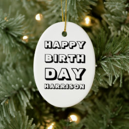Ornamento De Cerâmica Feliz Aniversário, preto, nome personalizado Natal
