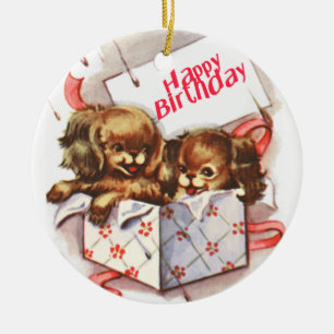 Ornamento De Cerâmica Feliz Aniversário Puppies