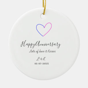 Ornamento De Cerâmica Feliz aniversário rosa azul coração nome data simp
