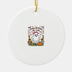 Ornamento De Cerâmica Feliz Aniversário Sra Emily Fantasma de Halloween