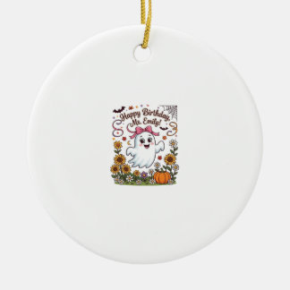 Ornamento De Cerâmica Feliz Aniversário Sra Emily Fantasma de Halloween 