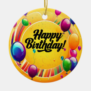 Ornamento De Cerâmica Feliz Aniversário Vibrante