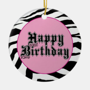 Ornamento De Cerâmica Feliz Aniversário Zebra