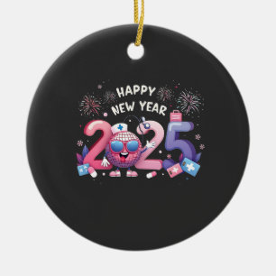 Ornamento De Cerâmica Feliz ano novo 2025 Enfermagem Disco Ball Saúde