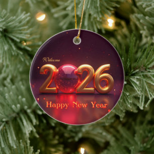 Ornamento De Cerâmica Feliz ano novo 2026