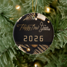 Ornamento De Cerâmica Feliz Ano Novo 2026 Foto personalizada da FAMÍLIA 