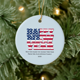 Ornamento De Cerâmica FELIZ ANO NOVO 2026 Patriota Americano