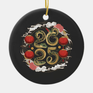 Ornamento De Cerâmica Feliz Ano Novo Chinês 2025 - Cobra Cultura