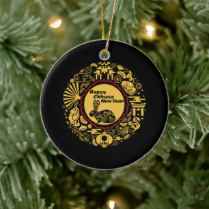 Ornamento De Cerâmica Feliz Ano Novo Chinês do Coelho