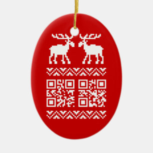 Ornamento De Cerâmica Feliz ano novo de código QR do Sweater de Natal Fe