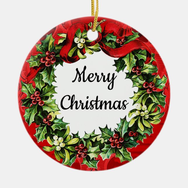 Ornamento De Cerâmica Feliz ano novo Feliz de Natal (Frente)