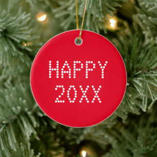 Ornamento De Cerâmica feliz ano novo vermelho branco número personaliza