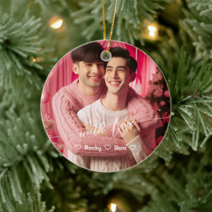 Ornamento De Cerâmica Feliz Brilhante e Gay Retroativa Foto personaliz