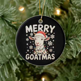 Ornamento De Cerâmica Feliz Cabra Natal Cabra Papai Noel Chapéu Flocos d