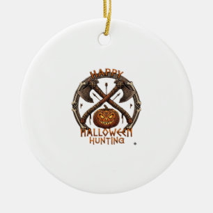 Ornamento De Cerâmica Feliz Caça de Halloween Abóbora Machados Cruzados