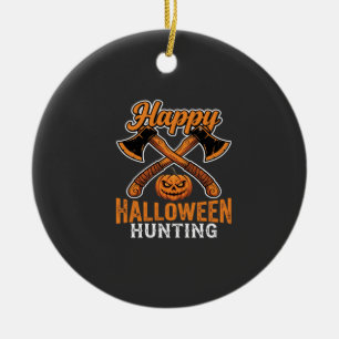 Ornamento De Cerâmica Feliz Caça de Halloween Machados Cruzados Abóbora