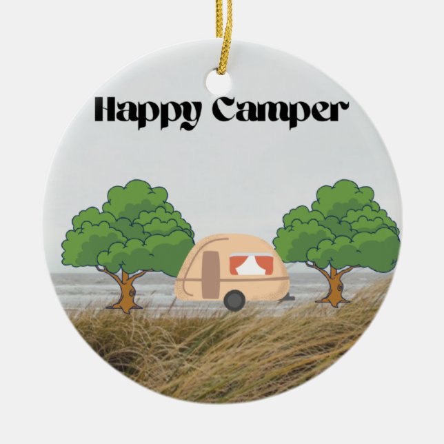 Ornamento De Cerâmica Feliz Camper (Frente)